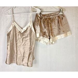 Alexander Del Rossa Satin Pajama Set M Champagne Sleepwear Lounge Y2K